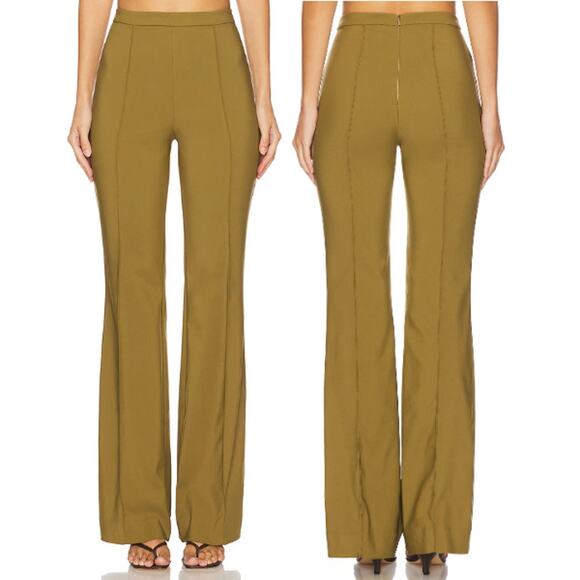 Shona Joy Lani Twill High Waisted Boot Cut Flared Pants Army Green Womens US 6